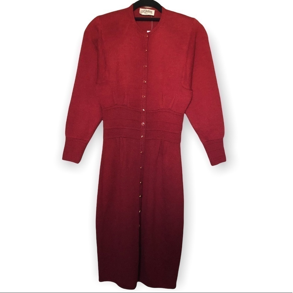 St. John knit long sleeve midi sweater dress red by Marie Gray